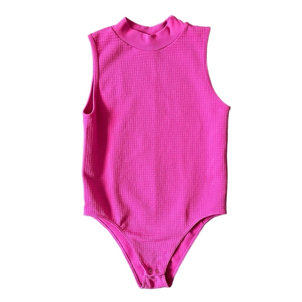 Fct With Love Basics Sleeveless Mock Neck Bodysuit Hot Pink Women's Size Large